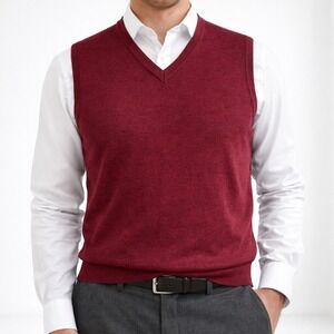 Black Brown 1826 Merino Wool Sweater Vest V Neck Pullover Burgundy XXL